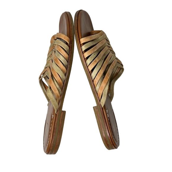 Johnston & Murphy tan gold sueded leather braided slip on toe loop sandals 10 - Picture 7 of 11